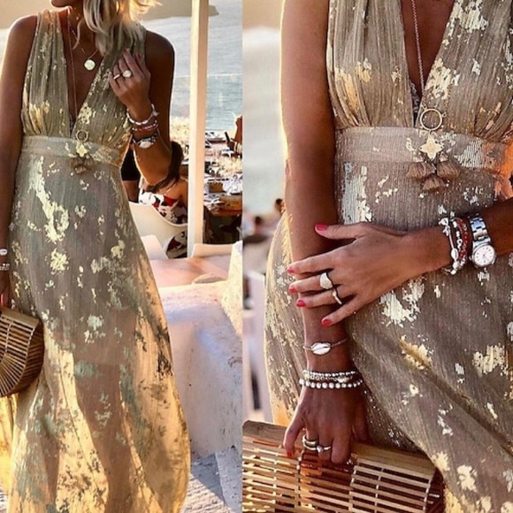 HP๐คฉNWOT Maxi Party Sundress Light in the Box A-Line Long yellow/gold flattering - Picture 2 of 7